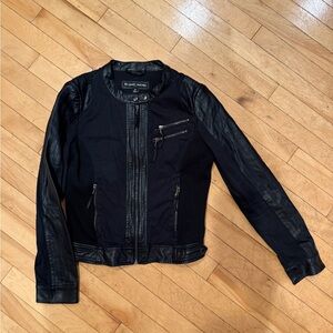 Blank NYC Black mixed media faux Leather Jacket with Zipper Accents